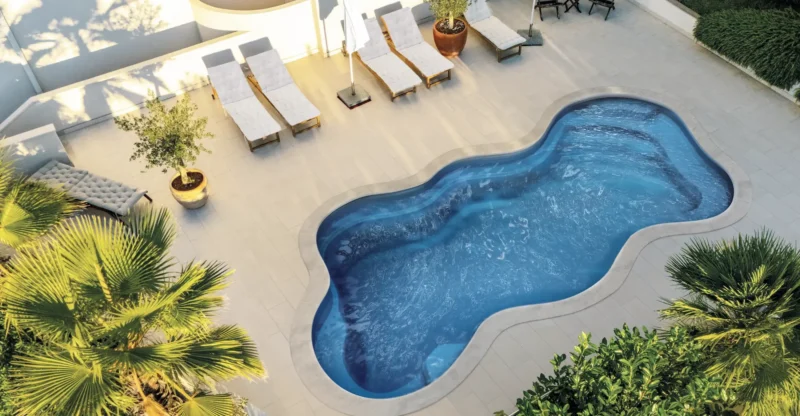 The Luma freeform fiberglass pool design