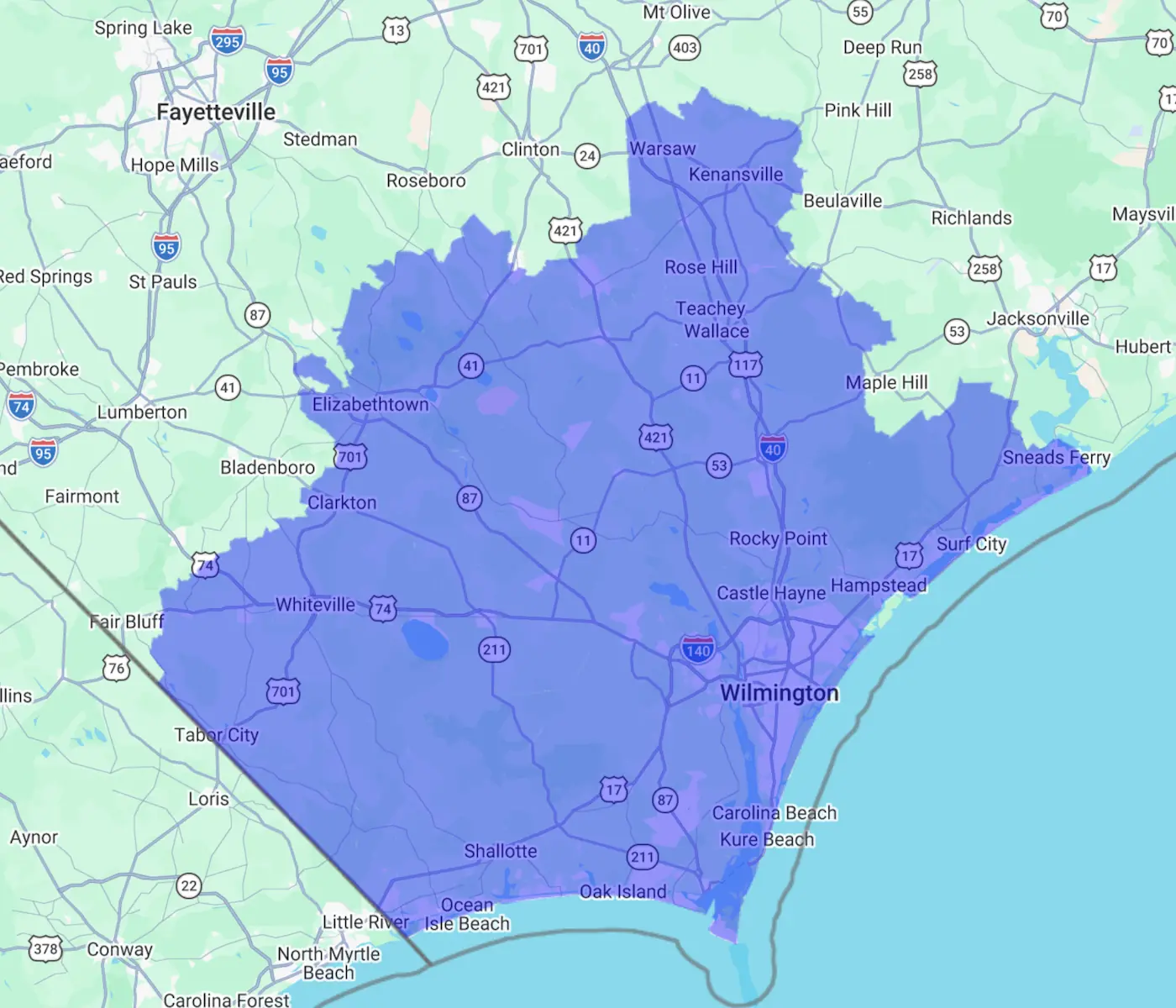 Service area of Aviva Pools Wilmington